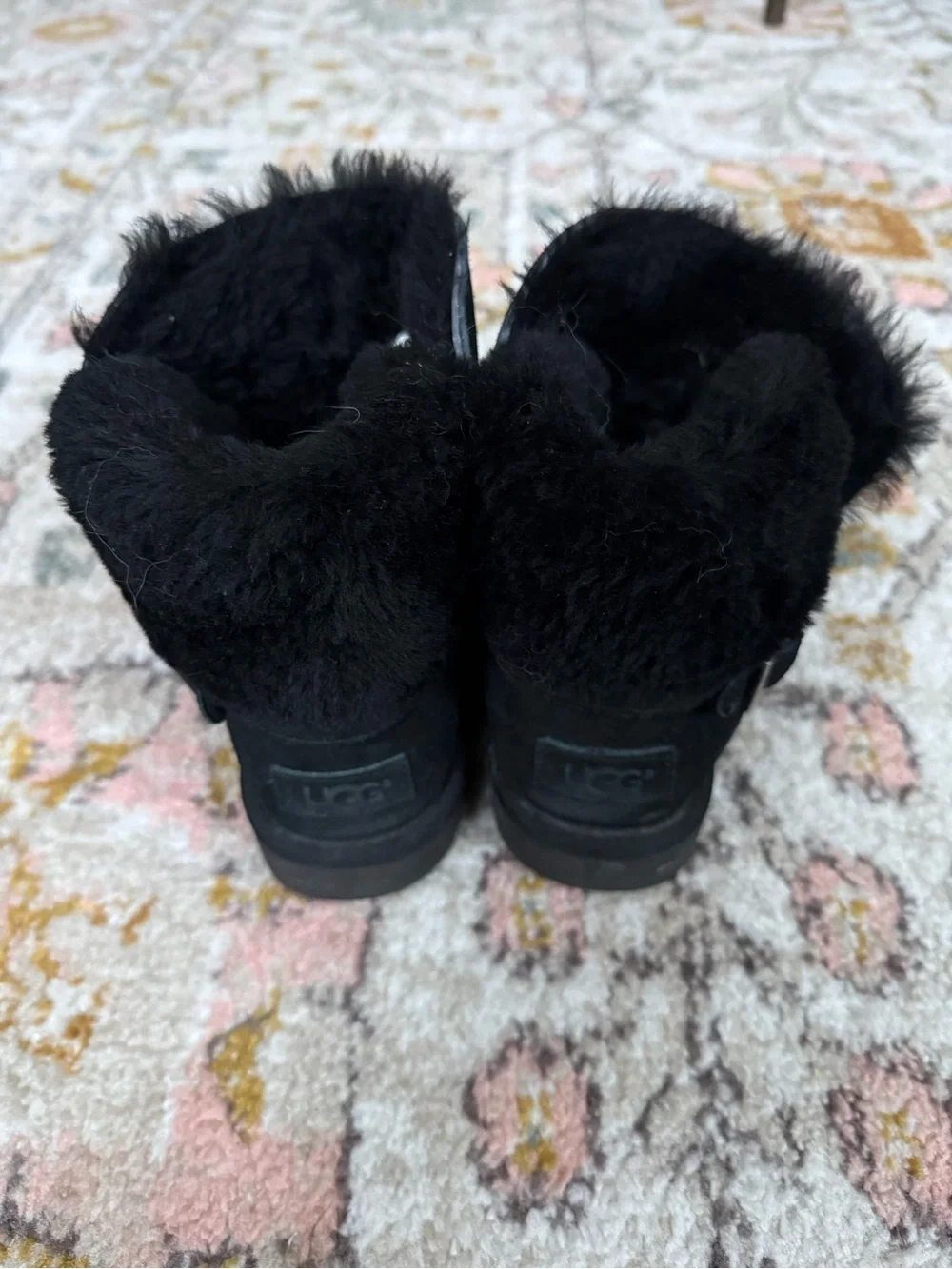 UGG Karel Genuine Shearling Lined Boot Black Suede Size 9